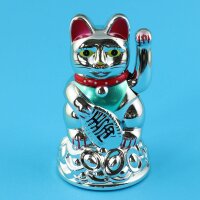 Lucky cat - Maneki Neko - Waving cat - 11 cm - silver