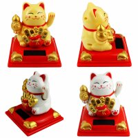 Lucky cat wealth solar on base 8cm Maneki-Neko waving cat...