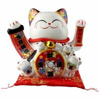 Lucky cat Maneki-neko waving cat made of porcelain 26cm...