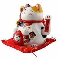 Lucky cat Maneki-neko waving cat made of porcelain 20cm white waving cat