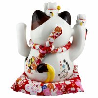 Glückskatze Maneki-Neko Familie Porzellan 30cm weiß winkende Katze Lucky cat